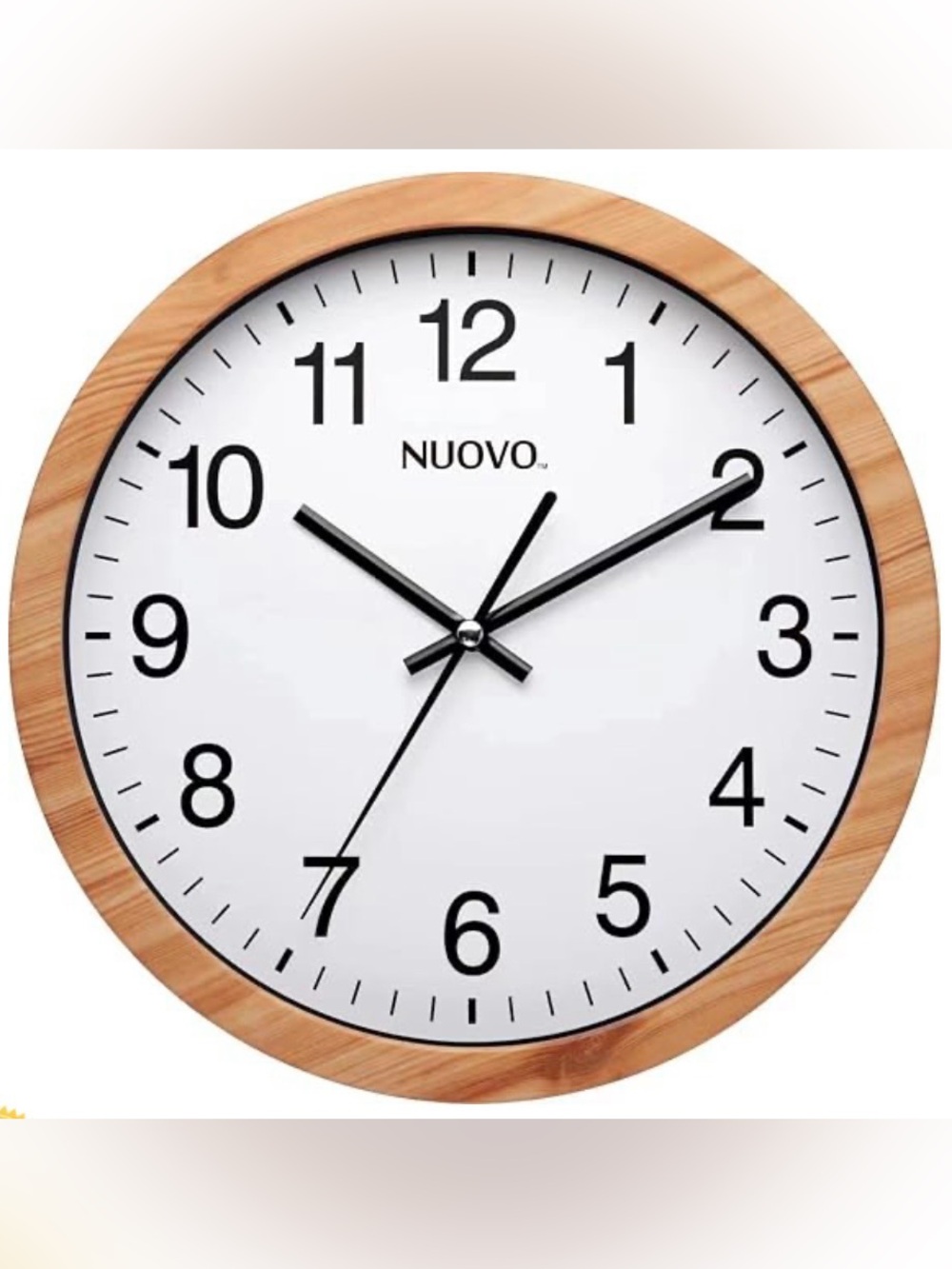 NUOVO Wall Clock with White Face and Wood-Tone Frame 10 inch